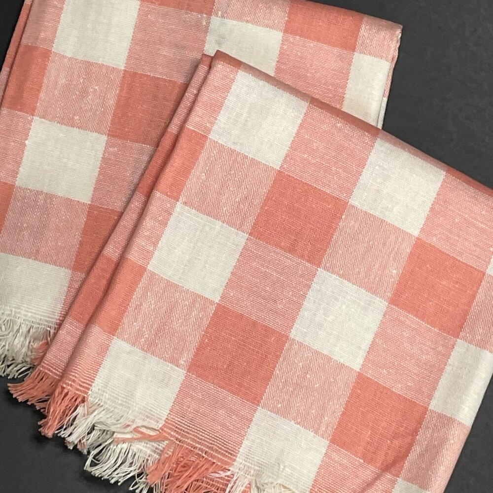 Gingham 1960s Vintage 2 Kitchen Towels Coral (Pink) Kitchen Towels…Pair